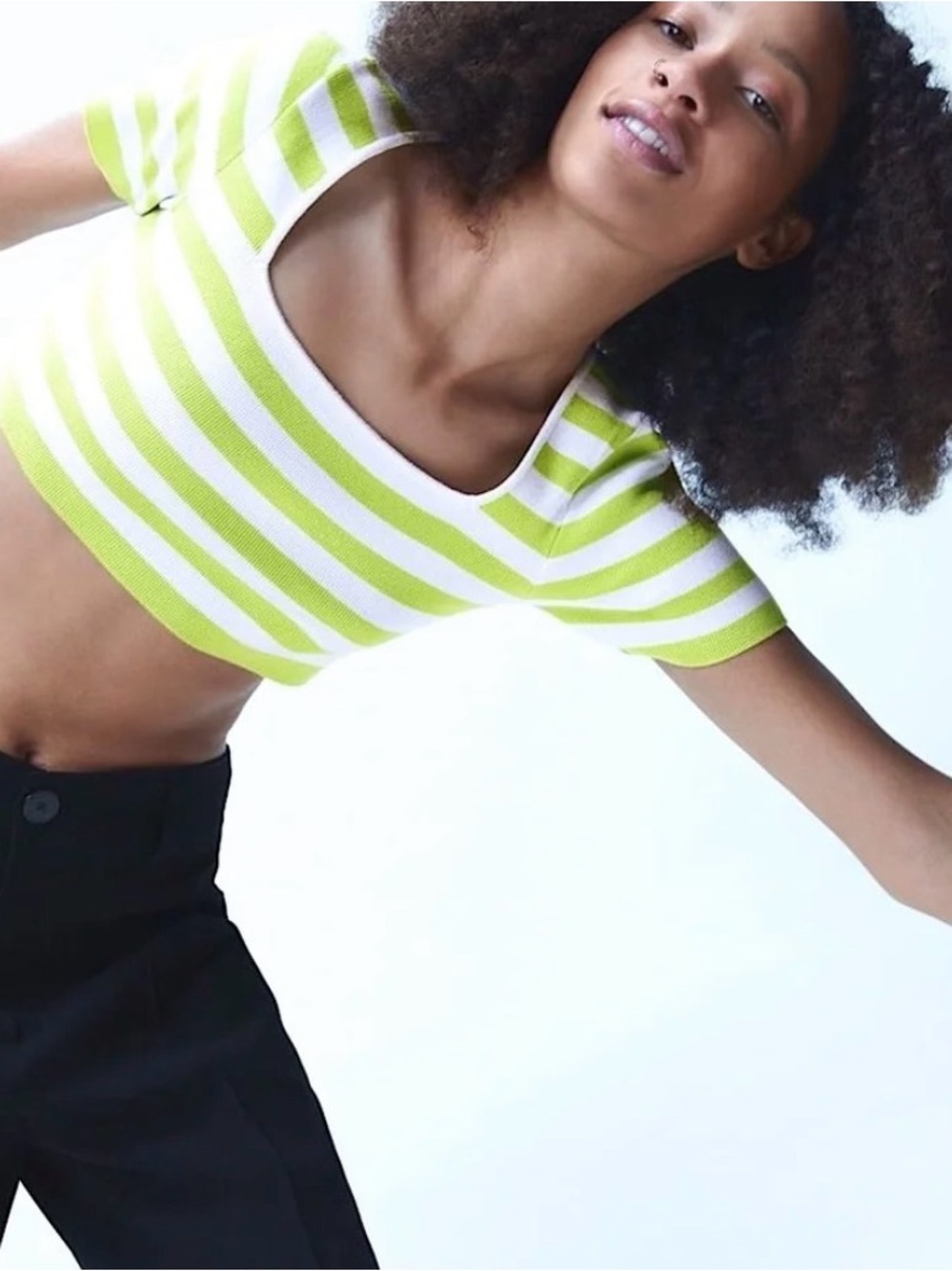 ZARA lime green and white square neck cropped top